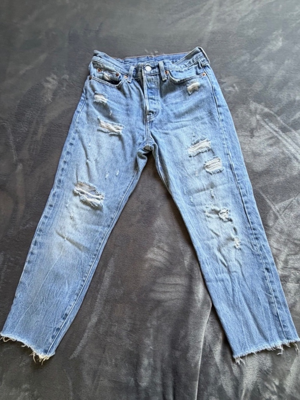 Levi’s Distressed Blue Jean Women’s Size 27 High Rise Tapered Leg